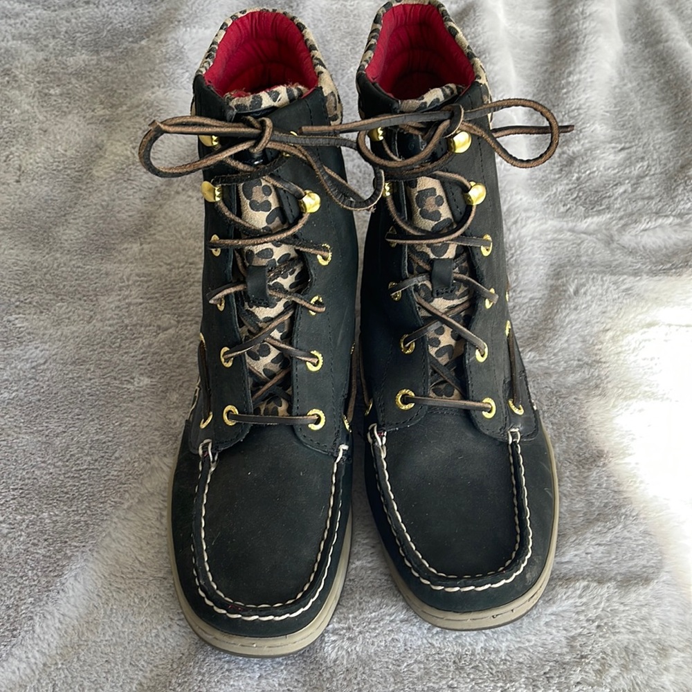 Sperry Cheetah print high top sider boots